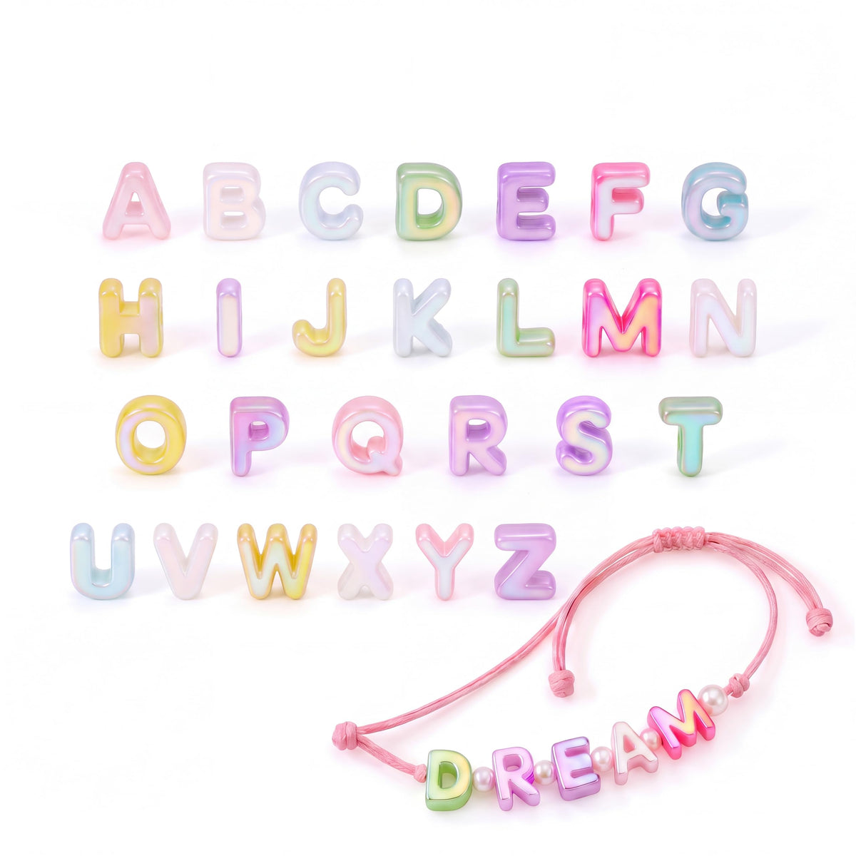Leovqn 26 Pcs Large A to Z Letter Beads Cute Chunky Alphabet Beads | Jelly Colorful, 3D Bubble Durable Acrylic, Easy to Thread Large Hole, for DIY Crafts/Keychain/Bracelets/Bag Charms/Paracord