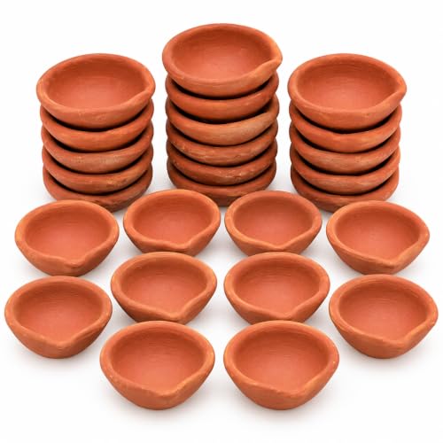 TIED RIBBONS 24 pcs Handmade Natural Clay Diya for Indian | Traditional Homemade Diwali Diyas Tealight | Indian Oil Lamp | Diwali Decorations | Indian Gifts, Pooja Decor | Terracotta Diyas