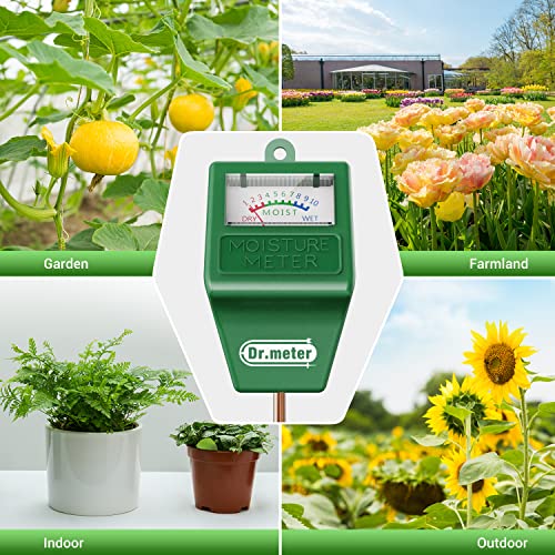 Dr.meter Soil Moisture Meter for Plants, Plant Water Gauge Test Kit | Soil Tester Hygrometer Sensor for Houseplants Garden Lawn Farm,Greenhouse, Gardening Gifts, No Battery Needed