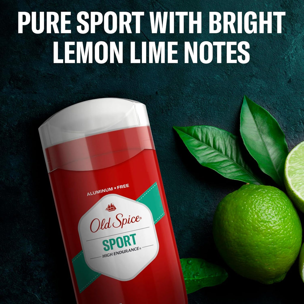 Old Spice Deodorant for Men, Aluminum Free, Sport Scent, 3.0 oz Pack of 3 | 24/7 Odor Protection | 24/7 Freshness & Long-Lasting Scent | Goes on Clean | Citrus & Amber Notes | High Endurance Collection