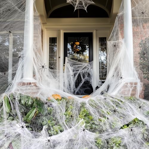 1000 sqft Spider Webs Halloween Decorations with 30 Fake Spiders | Super Stretch Cobwebs for Halloween Indoor and Outdoor Party Supplies