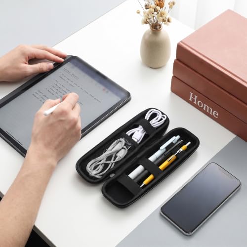 Zyghjort Pencil Case EVA Hard Shell, Black Pen Organizer Box | 7.87 Inches Slim Pencil Case Simple Zippered Hard Pen Case for Adults Office Stylus Pens Electronic Accessories Fountain Pens
