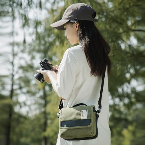 Besnfoto Camera Bag Small Crossbody Camera Shoulder Purse Compact Case | Retro Vintage Canvas Waterproof Sling Shockproof Photography Pouch Insert with Shoulder Strap for DSLR Mirrorless Women Men