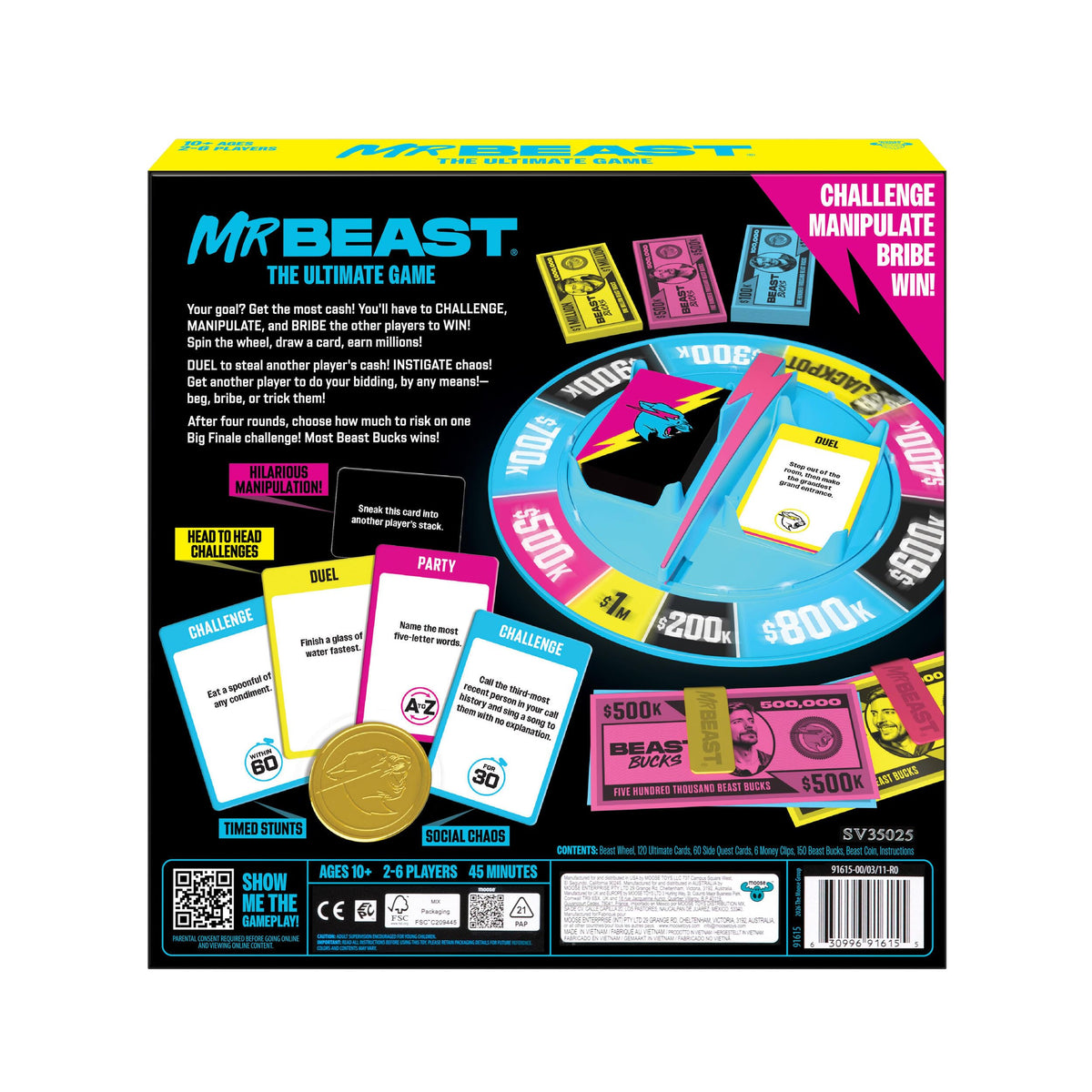 MrBeast Game, The Ultimate Party Game for Friends - Timed Stunts | Spin the wheel, draw Challenge, Duel, Party, or Side Quest cards, group games for adults