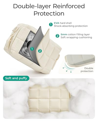 BAGSMART Small Puffy Digital Camera Case, Water-repellent, Coffee Brown | Camera Bag with 2 Carrying Ways for Canon PowerShot G7X Mark II/III/Sony DSCW800/DSCW830, Lightweight