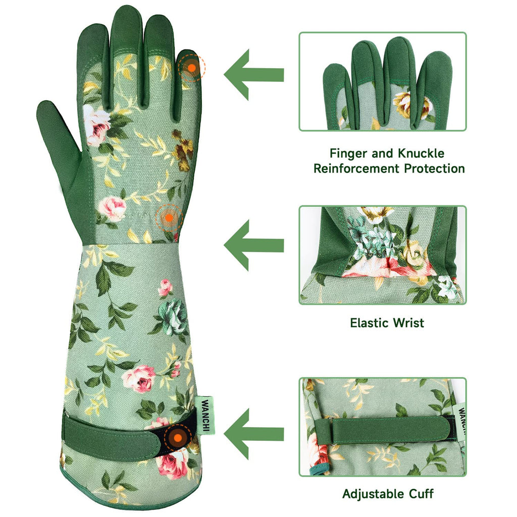 WANCHI Gardening Gloves for Women Gift,Yard Work Garden Gloves,Green Medium | Long Garden Gloves for Women,Gardener Gardening Gifts for Women,Outdoor Heavy Working Gloves for Men,Weed,Pruning,Lawn Glove