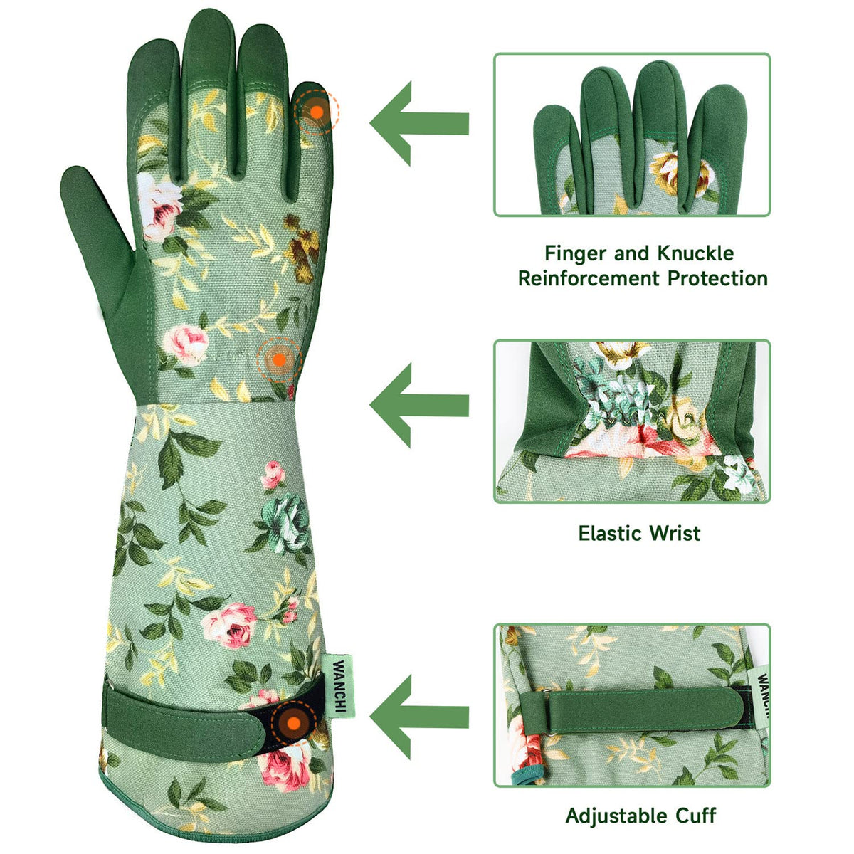 WANCHI Gardening Gloves for Women Gift,Yard Work Garden Gloves,Green Medium | Long Garden Gloves for Women,Gardener Gardening Gifts for Women,Outdoor Heavy Working Gloves for Men,Weed,Pruning,Lawn Glove