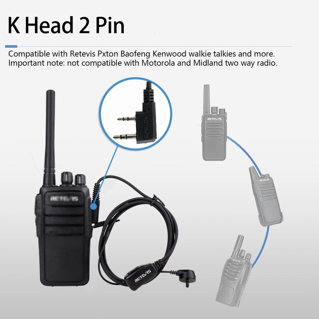 Retevis Walkie Talkie Earpiece with Mic, for RT22/RT21/RT68/H777/RT86 | Acoustic Tube, Compatible with Pxton, Baofeng BF-888S, Kenwood walkie talkies, Security Surveillance Headset(10 Pack)