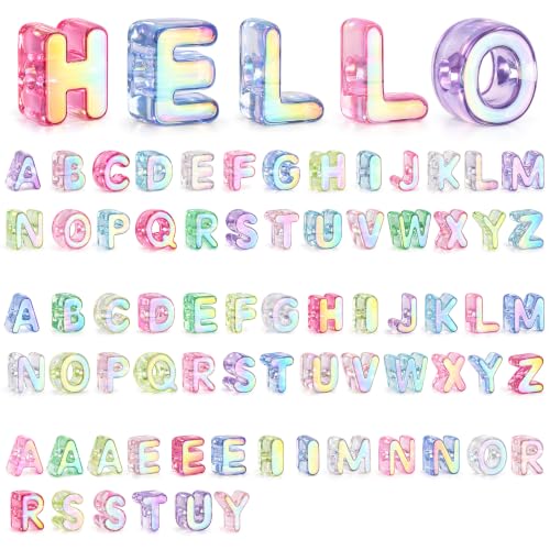 76Pcs Bubble Letter Beads, 20mm Large Hole Beads for Keychains | Each A-Z character appears twice or more, with extra vowels and common characters for names, bag charms and backpacks.
