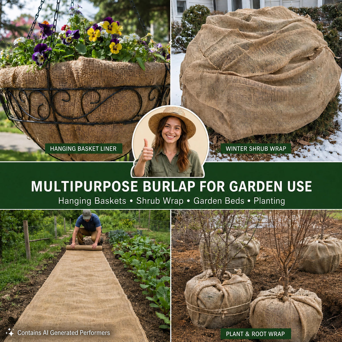 RAINFLOW 19.7" x 13 Feet Burlap Fabric Roll - Natural Jute Burlap Roll | Multipurpose Garden Fabric for Weed Barrier, Tree Wrap, Plant Cover, Landscaping, Farmhouse Decor, Wedding Decor & Crafts