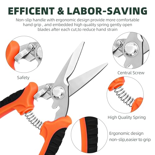 EWPJDK 3 Pack Garden Pruning Shears Scissors Clippers Stainless Steel | Gardening Shears, Gardening Shears, Pruning Snips for Gardening Tools, Securely Lock, Non-Slip, Ergonomically Designed