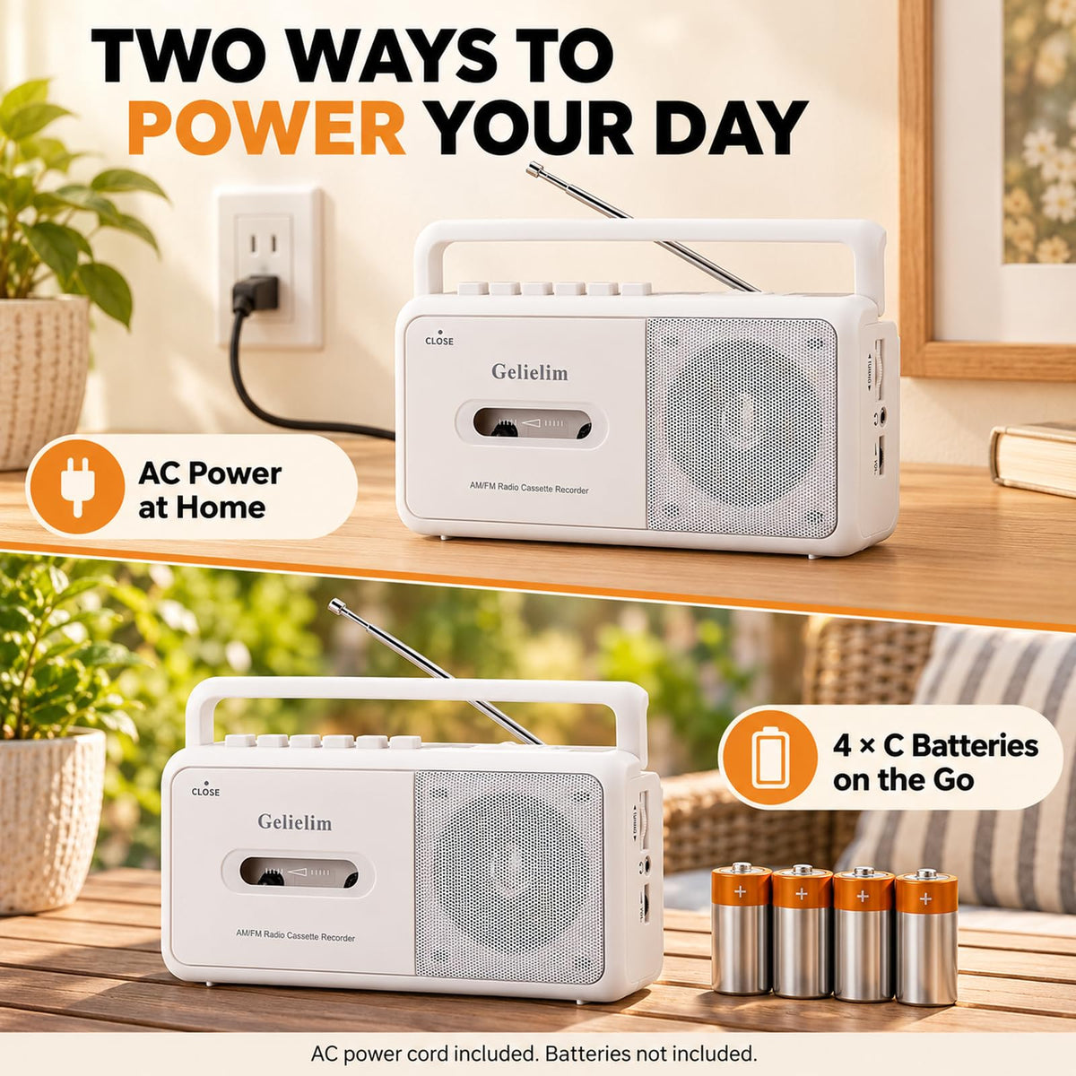 Cassette Tape Player, Portable Radio Cassette Player, Tape Recorder Cassette Player with Speaker,Headphone Jack, Battery/AC Power Casette Player, for Home and Travel, Elderly Gift,White