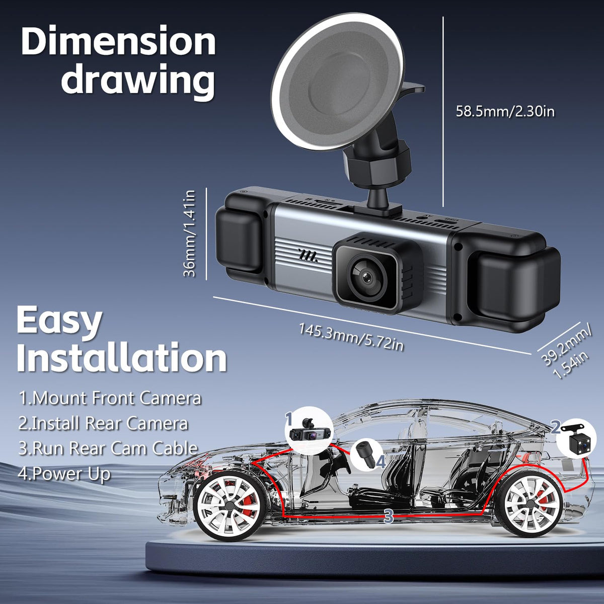 4 Channel 360° Dash Cam Front and Rear Inside, 64GB Card Included | 4K+1080P*3 FHD Car Camera, 5GHz WiFi/App Control 8 IR Lamps Night Vision 24H Parking Mode G-Sensor Loop Recording (Gunmetal)