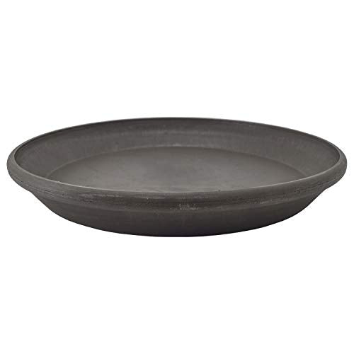 PSW Pot Collection AP35DC 14-inch Plastic/Stone/Wood Composite Plant Saucer Drip Tray – No Drainage Hole (Drillable), Indoor/Outer Water Tray, Dark Charcoal