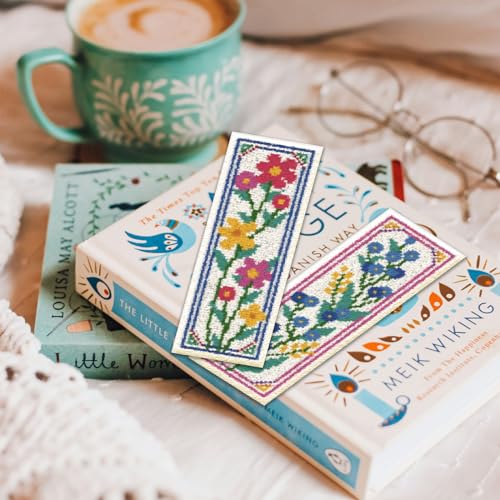 ORIGACH 6 Set Wildflower Floral Cross Stitch Bookmark Kit for Beginner | 11CT Stamped Cross Stitch Kit DIY Embroidery Bookmark Set with Backing Felt Floss Instructions for Adults, Book Lovers