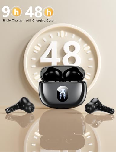 Wireless Earbuds, Hi-Fi Deep Bass Ear Buds, 48H Playtime In-Ear Headphones | 2 Mics for Clear Calls, LED Display, IPX7 Waterproof, Touch Control, Lightweight Bluetooth Earphones for iPhone/Android/TV
