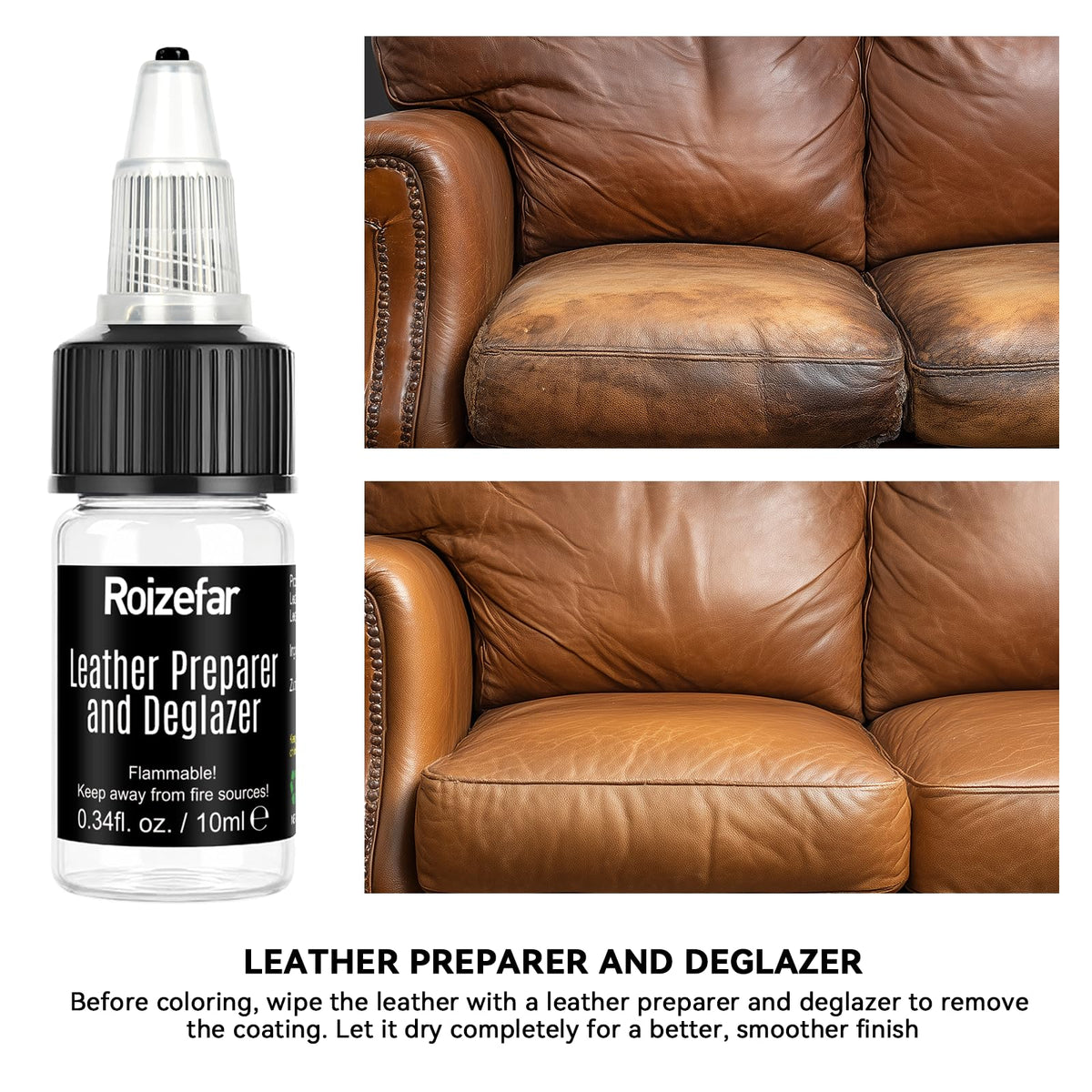 Roizefar Acrylic Leather Paint, 18 Colors with Deglazer & Finisher | All-in-One Kit, Flexible & Waterproof Leather Dye for Shoes, Bags, Jackets, Sneakers, Car Seats, Sofa, 0.34 fl oz Each