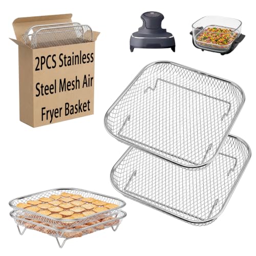 Buwesru 2Pcs for Ninja crispi pro Accessories, for Ninja crispi Stainless Steel Tray FN101 Accessories, 304 Food Grade Fine Mesh Grill Basket, Stackable Double Layer Air Fryer Wire Tray for Baking