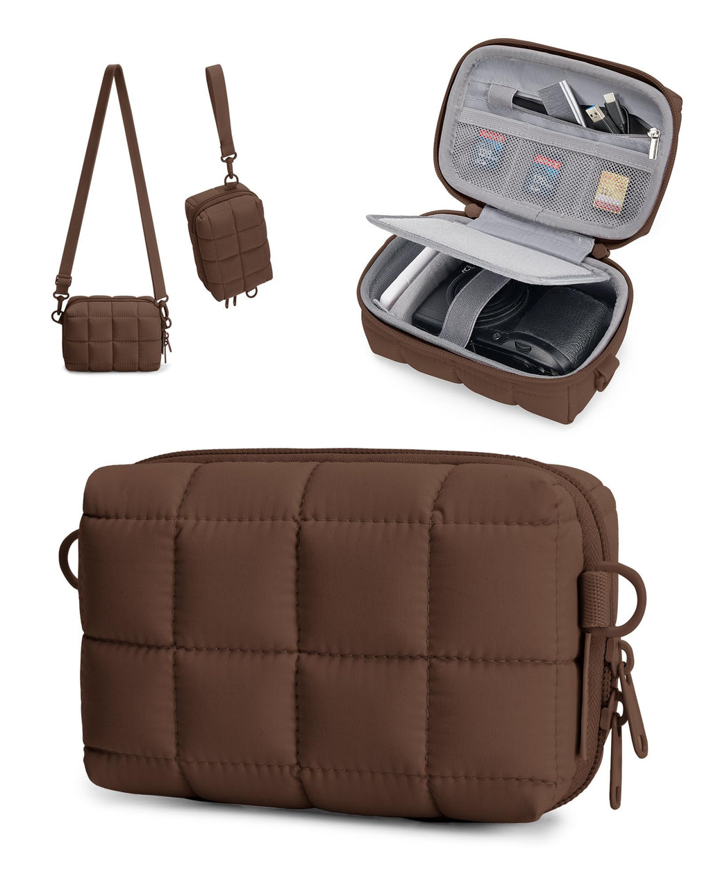 BAGSMART Small Puffy Digital Camera Case, Water-repellent, Coffee Brown | Camera Bag with 2 Carrying Ways for Canon PowerShot G7X Mark II/III/Sony DSCW800/DSCW830, Lightweight