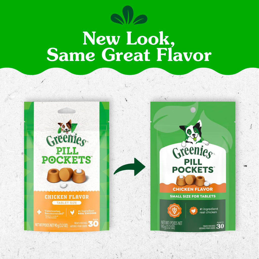 Greenies Pill Pockets Small Dog Treats, Chicken Flavor, 3.2 oz | Vet-recommended, masks pill smell & taste, easy pinch-close design, stress-free medicating, tablet size, 3.2 oz. Pouch