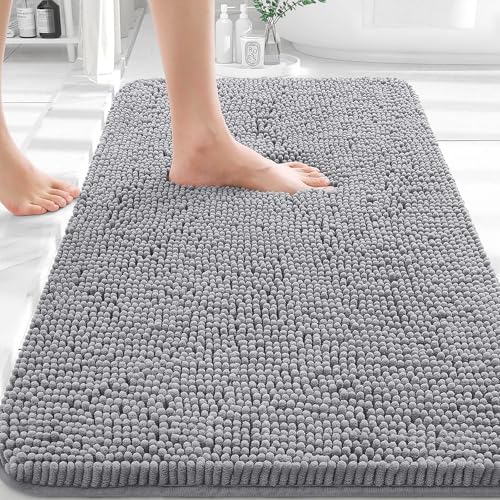 OLANLY Bathroom Rugs 30x20, Extra Soft Absorbent Chenille Bath Rugs | Grey, Quick-Drying Rubber Backing, Machine Washable Bath Mat for Bathroom Floor, Tub and Shower, Home Decor Accessories