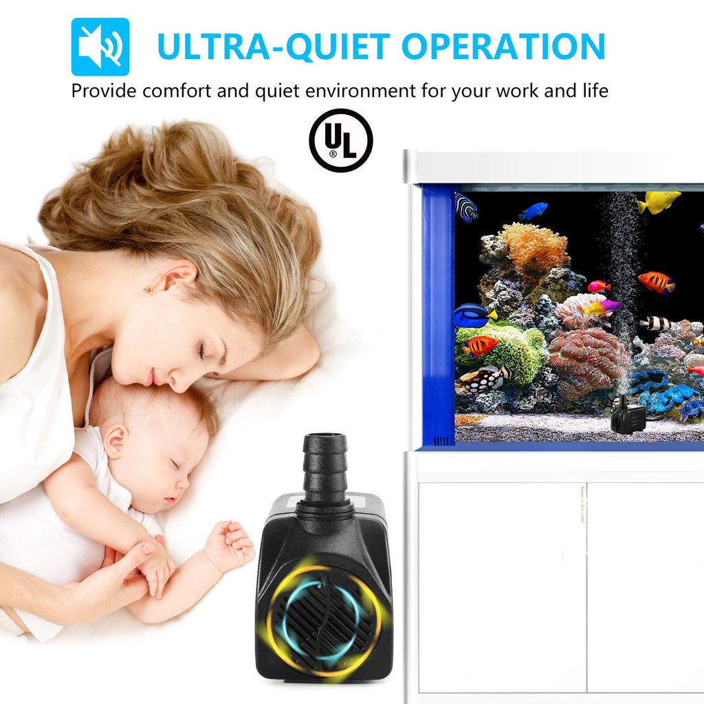 CWKJ 400GPH Submersible Fountain Water Pump with 6.5ft Tubing | 25W,1500L/H Ultra Quiet Outdoor Fountain Pump with 6.56ft High Lift, 6.5ft Power Cord, 3 Nozzles for Aquarium, Pond, Pool