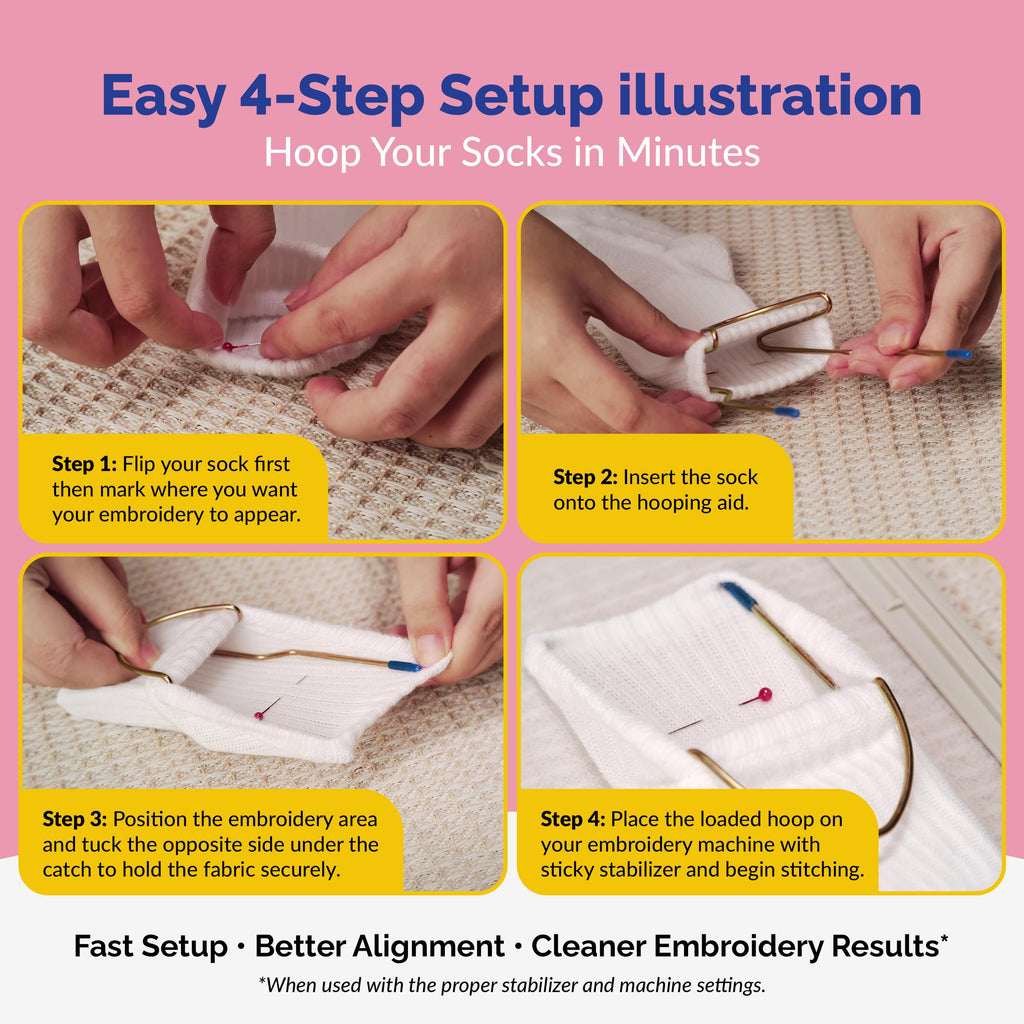 Sock Hoop for Embroidery Machine | Sock Hoop Set for Embroidering Designs on Any Machine. Embroidery Accessories and Supplies with Universal Compatibility. Makes Embroidering Socks Easy - 4 Pack