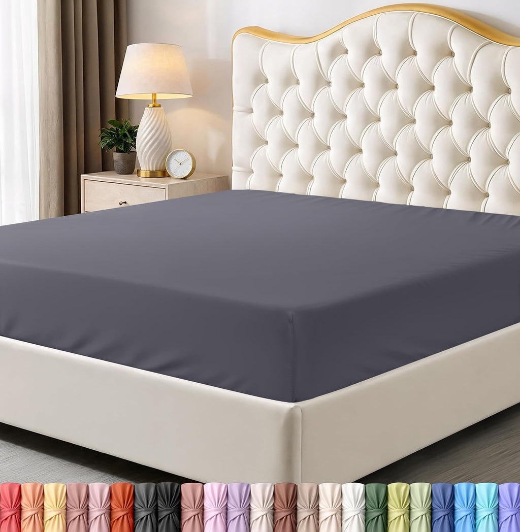 Queen Fitted Sheet, Ultra Soft Fits Up to 15 Inch Deep Pocket, Grey | Hotel Comfort, Cooling & Breathable Cotton like Polyester, Easy Fit, Wrinkle & Fade Resistant, Snug Fit, Easy Care, Oeko-Tex