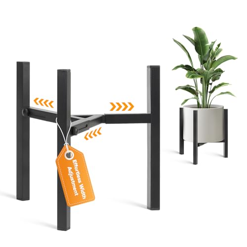 AZADESJET Plant Stand Indoor Adjustable, Metal Modern Indoor Plant Stand, Heavy Duty Plant Stands Outdoor Corner, Stable Plant Holder, Fits 8 to 12 Inches Pots, Black, 1 Pack, Pot & Plant Not Included
