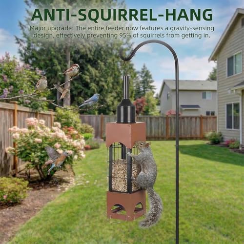 Squirrel Proof Bird Feeders for Outdoors Hanging, 5LB Large Capacity Metal Wild Bird Feeders, Heavy Duty Chew Proof Tube Feeder for Cardinal Finch Chickadee, Garden Yard Outside Decoration