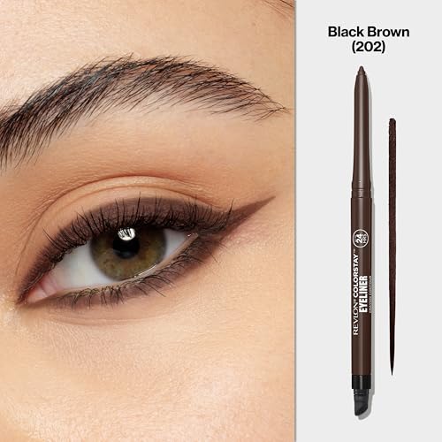 Revlon ColorStay Pencil Waterproof Eyeliner, 202 Black Brown, 0.01 oz | Waterproof pencil eyeliner with built-in sharpener. Smudge-proof, long-lasting, intense matte color.