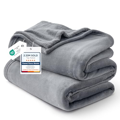 Bedsure Fleece Bed Blankets Queen Size Grey - Soft Cozy Warm Halloween Fall Throw Blanket Lightweight Room Home Decor, Christmas Decorations Gifts for Women and Men, 90x90 inches