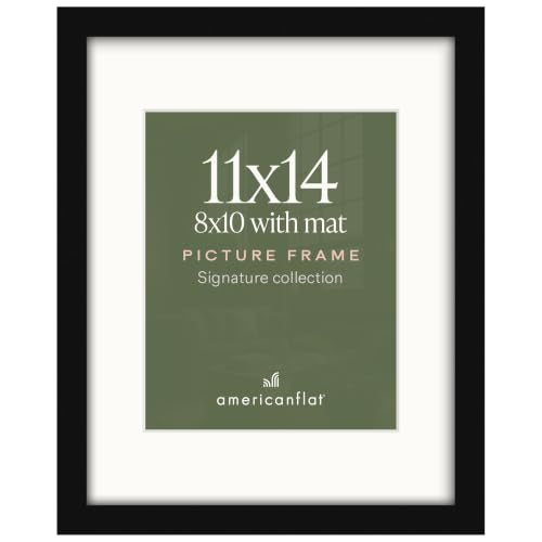 Americanflat 11x14 Picture Frame - Matted to 8x10 - Engineered Wood - Black | Shatter-resistant glass, hangs vertical or horizontal, sawtooth hangers included, use with or without mat