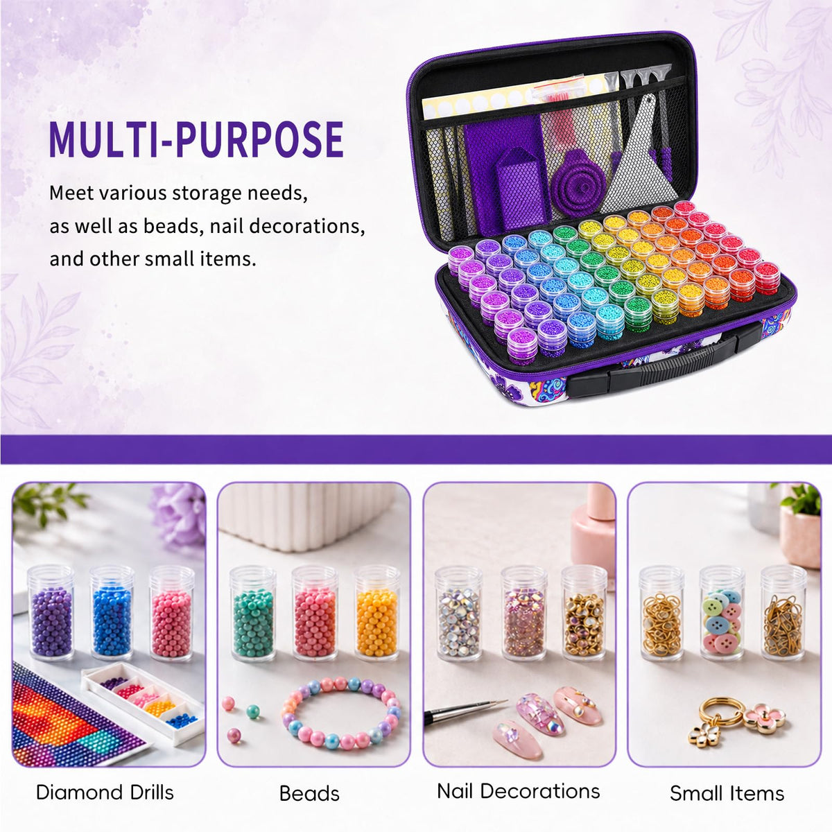 ZORETCO Diamond Painting Storage Case, 60 Slots Diamond Art Kits for Adults | Portable Bead Organizer Box, Diamond Art Supplies Storage for Rhinestones, Gem, Diamond Painting Accessories and Tools