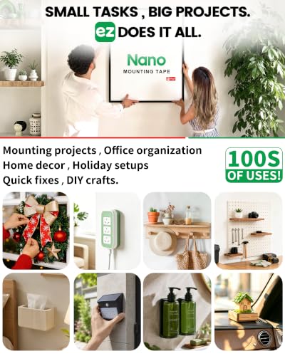 EZlifego Heavy Duty Invisible Bond Nano Double Sided Mounting Tape, 9.85FT | Nano-Tech, Holds up to 72 lbs, All-Purpose, Instant Hold, Industrial-Strength Adhesive, Indoor & Outdoor Decor,Back to School