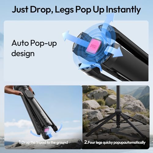 ULANZI MT85 60"Magnetic Phone Tripod for iPhone18Pro Auto Open Selfie Stick | N52 Magnetic, Aluminum, Enhanced 4-Leg, Extendable Phone Stand for Magsafe w Remote for Travel Vlog Content Creator Essential