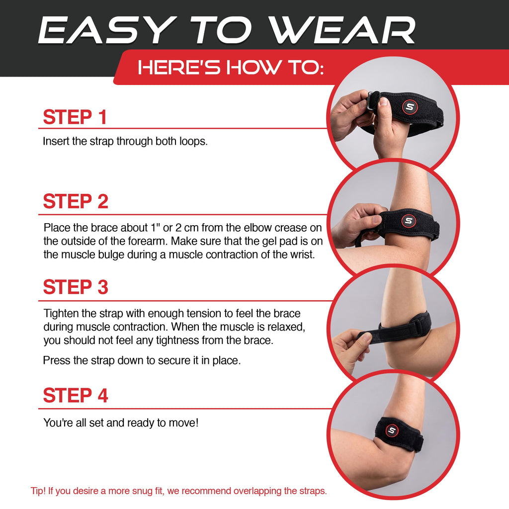 Sleeve Stars Tennis Elbow Brace for Men & Women, Fits 9"-23" (Single/Black) | Adjustable Counterforce Brace, Tennis Elbow Strap for Tendonitis Relief, Golfers Elbow Strap, Forearm Brace, Elbow Wrap