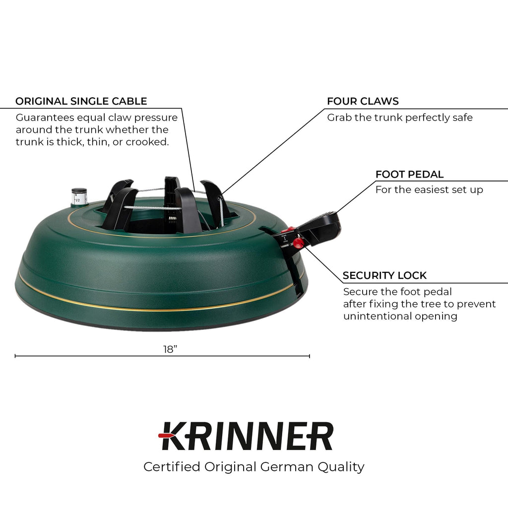 Krinner Tree Genie XL Tree Stand, Green - Fits 10 ft Trees | Original Single-Cable System, Foot Pedal Operation, Water Level Indicator, Ratchet Lock, No Assembly Required