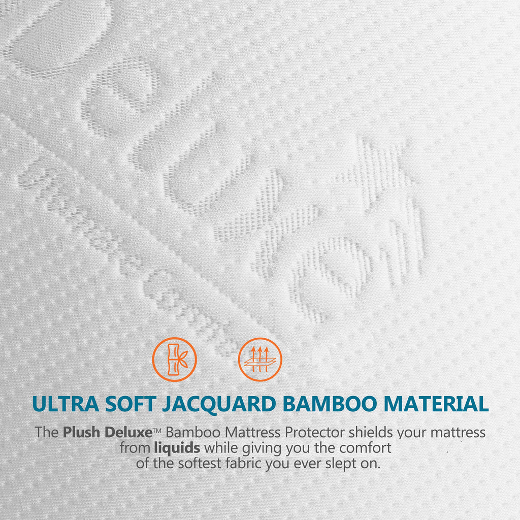 PlushDeluxe Bamboo Waterproof Mattress Protector, King Size, Ultra Soft | Breathable, Noiseless, Hypoallergenic, Washable, 76x80" Up to 18" Deep, Viscose Derived from Bamboo Mattress Cover, White