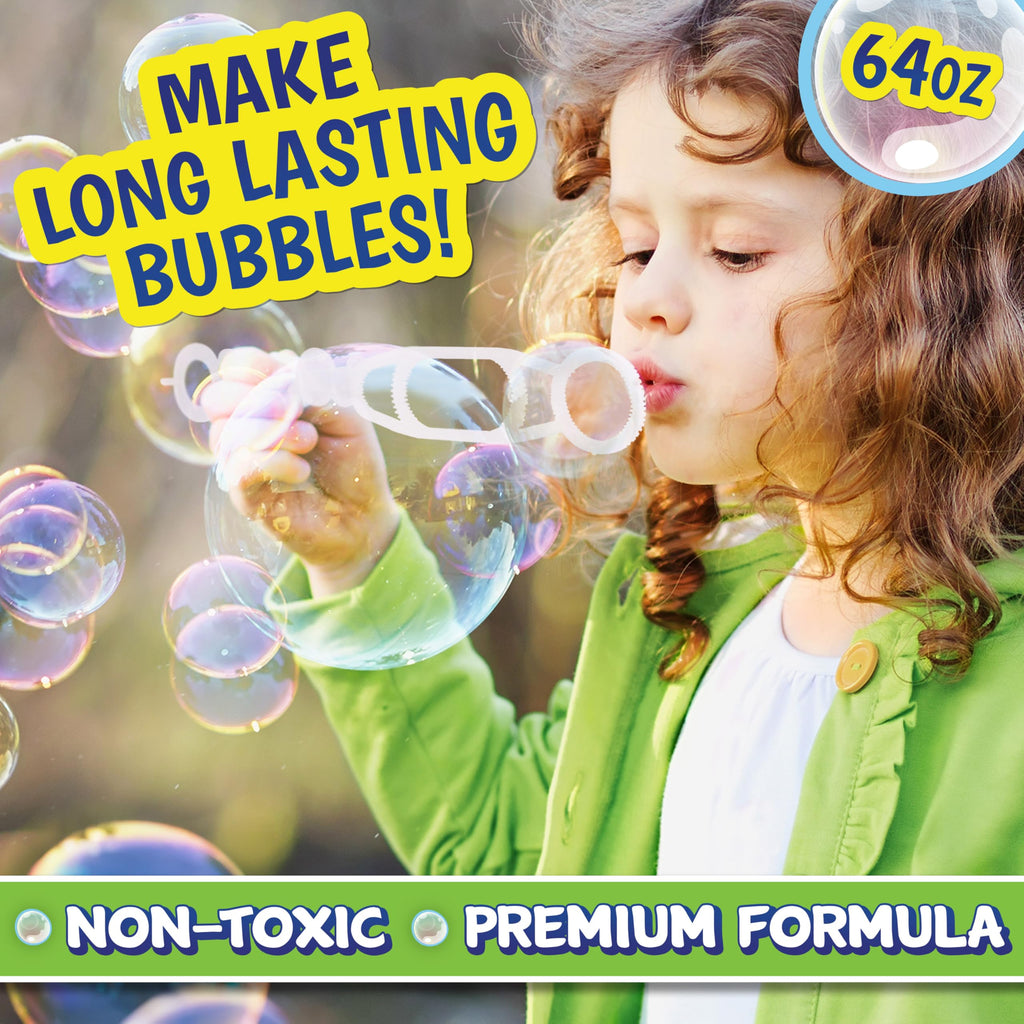 Sunny Days Entertainment Bubble Solution 64 oz - Non-Toxic - 3+ Years | Includes Wand, Easy Grip Bottle, For Machines And Wands, 11 in Tall, 4.2 lb, Ages 36 Months Up, Holiday Theme