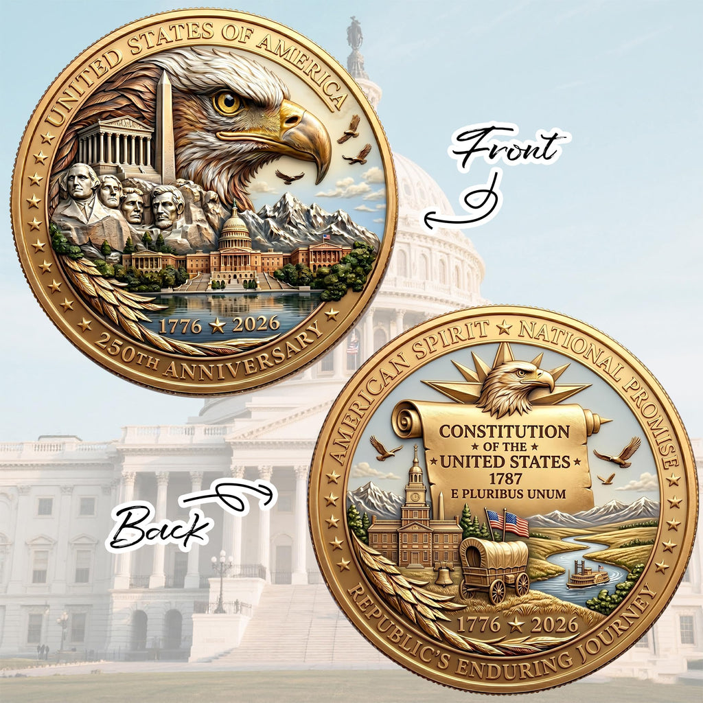 USA 250th Anniversary Commemorative Coin - American Eagle & Patriotic Symbols Collectible - America 250 Merchandise for Celebration & Gifting (1776-2026) (250th-Presidents-eagle)