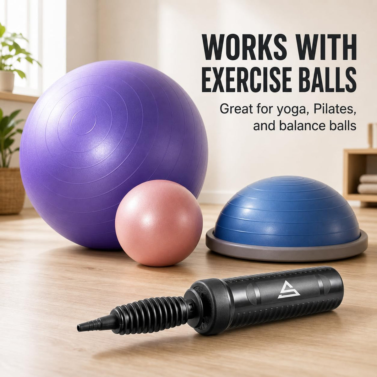 Sports Stable Dual Action Yoga Ball Pump, Manual Exercise Ball Pump for Swiss Ball, Stability Ball, Pilates Ball, Ball Chair