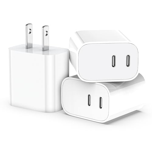 USB C Charger Block 3 Pack, Dual Port 20W Fast Wall Plug | 20W PD fast charging USB C block for iPhone 17 16 15 14 13 12 11, iPad Pro, iPad Air, AirPods and Apple Watch. (White)