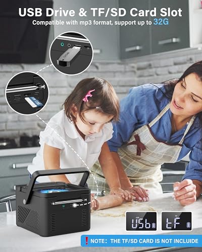 Sunoony Boombox Cassette CD Player Combo with Bluetooth, 5000mAh Battery | Rechargeable Cd and Cassette Player for Home,FM Radio/Remote Control/Tape Recording/AUX/TF/USB/Earphone Jack for Kids, Gift