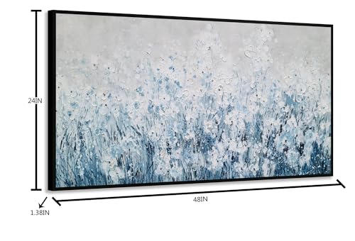 Yihui Arts Blue White Flower Painting - Modern Aesthetic Floral Artwork for Home Decor