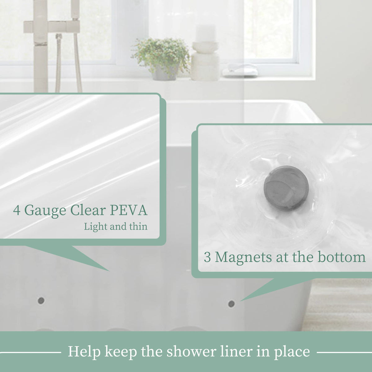 Mrs Awesome Clear Shower Curtain Liner with 3 Magnets, 72x72 | 12 Rustproof Grommets, Premium Flexible Sturdy Plastic Shower Curtain for Bathroom Lightweight, Waterproof,72W x 72H