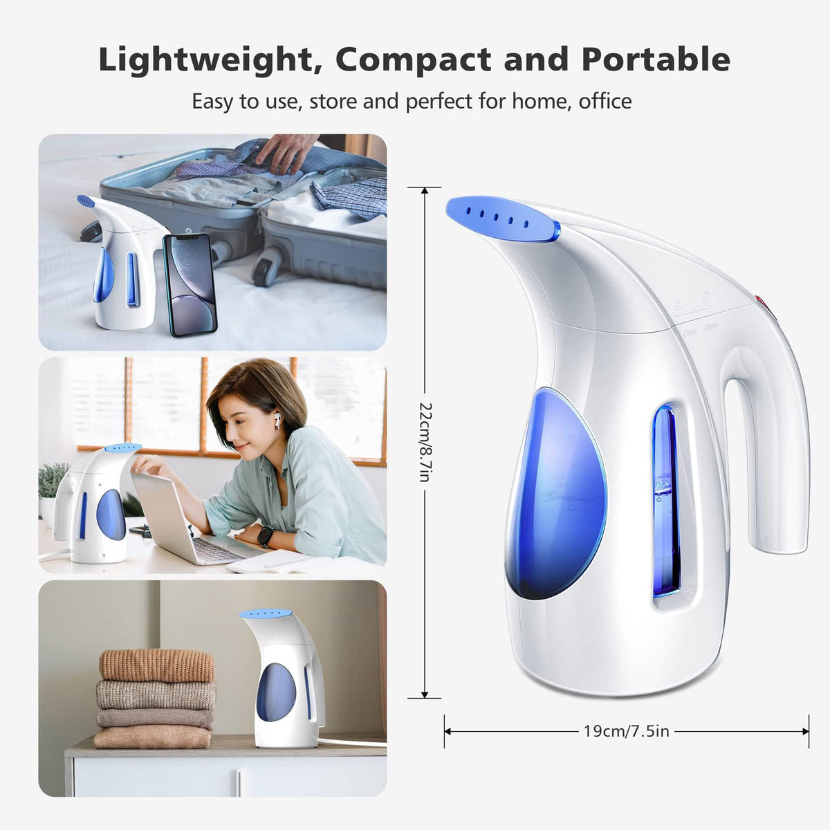 HiLIFE Steamer for Clothes, Portable Handheld Design, 240ml Big Capacity, 700W, Strong Penetrating Steam, Removes Wrinkle, for Home, Office(ONLY FOR 120V)-(Ocean Blue)