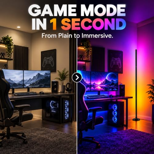 Corner Lamp for Gaming Room: Instant Ambiance in 1S - 16 Million DIY Colors | LED RGB Floor Light with Music Sync Color Changing - App/Remote Control Ambient Lighting for Music/Movie/Studio Room Decor