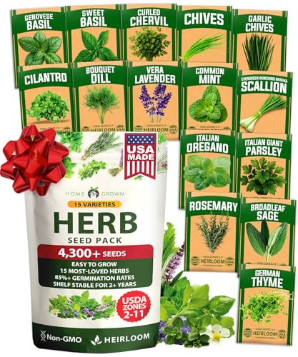 HOME GROWN 15 Herb Seed Variety Kit, 4300+ Seeds, Culinary Herb Kit | High Germination, Heirloom, Non-GMO | 4300+ Seeds | Indoor/Outdoor & Hydroponic | Culinary Herbs | Gardening Gift