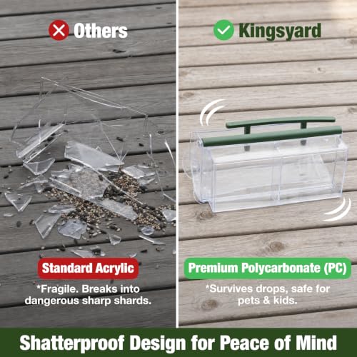 Kingsyard Window Bird Feeder with 4 Extra Strong Suction Cups | Crystal Clear Durable PC, Extra Wide Perch, Lift-Out Seed Tray, Easy to Clean & Refill, Bird Watching Gift, Garden Decor